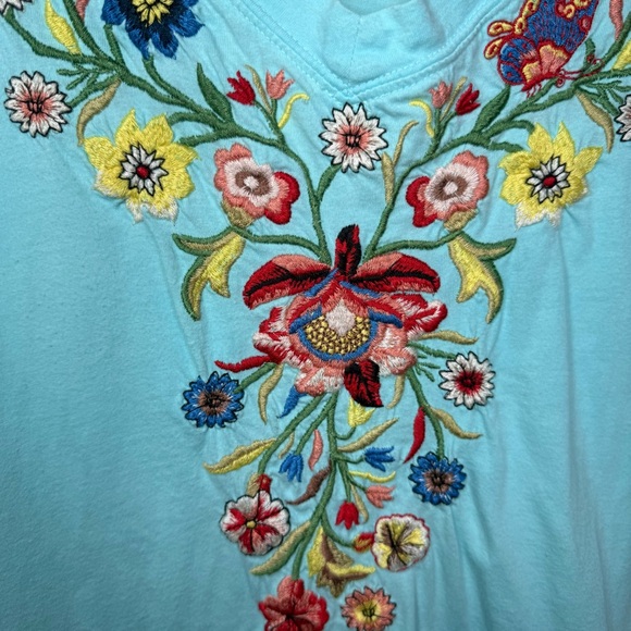JWLA Johnny Was Embroidered Floral V Neck Slim Fit Top Tee M Medium - Picture 4 of 8